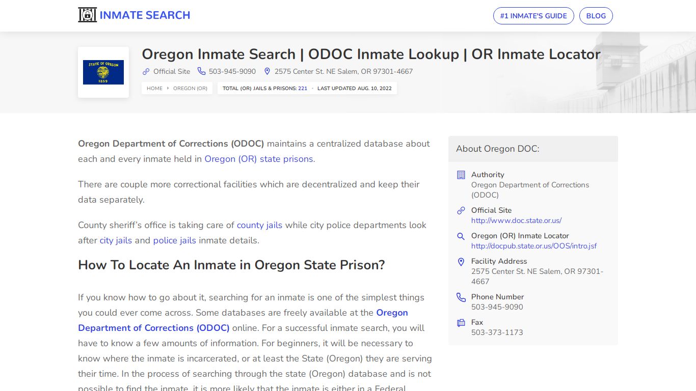 Oregon Inmate Search | ODOC Inmate Lookup | OR Inmate Locator